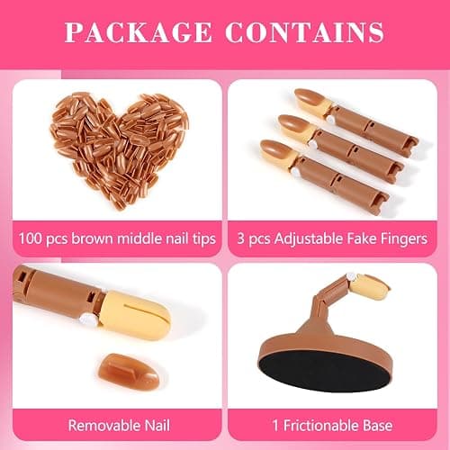 Practice Fingers Hand Acrylic Nails: 3PCS Fake Fingers to Practice Fake Nails - Manicure Acrylic Nail Hands Training Set with Base and 100PCS Brown Nail Tips for Nail Supplies thumbnail 8