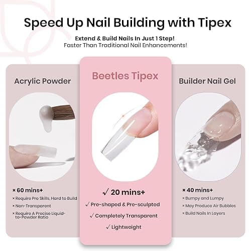Beetles Tipex Instant Apex Nail Tips,Square Long Pre-building & Pre-Etched Thicker Acrylic Nails Strong Full Cover False Nail Extension Press-on Nails,192 Pcs 16 Sizes thumbnail 4