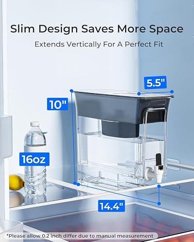 Waterdrop 35-Cup Slim Water Filter Dispenser, Large Capacity Water Filter Pitcher, 200-Gallon Long-Life, 5X Lifetime, Reduces Chlorine, PFOA/PFOS and More, BPA Free, Black (with 1 Filter) thumbnail 2