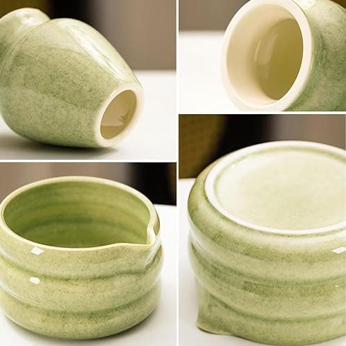 Set of 5 Matcha Tea Set with Whisk and Bowl, Matcha Kit for Ceremony Ceramic Matcha Bowl Gift for Tea Lovers(Matcha Green) thumbnail 4
