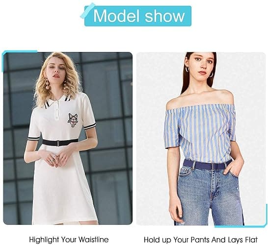 6 Pack Invisible Women Crop Top Tuck Stretch Belt No Show Elastic Web Strap Belt with Flat Buckle for Jeans Pants Dresses, F-black+coffee+blue+white+khaki+grey, US Size 0-16 thumbnail 3