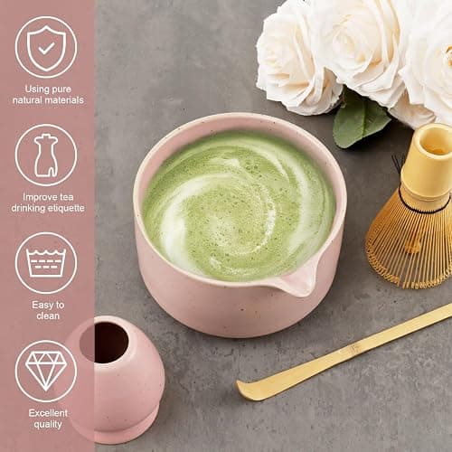 4Pcs Matcha Whisk Set, Japanese Matcha Tea Set,Ceramic Matcha Bowl Matcha Whisk Holder Bamboo Matcha Whisks and Bamboo Scoop Handcrafted Matcha Kit for Traditional Japanese Tea (G) thumbnail 3