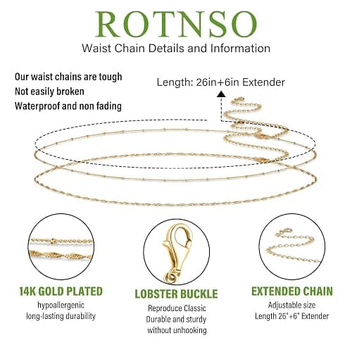 Rotnso 14K Gold Plated Body Chains Dainty Boho Layered Beach Waist Chain Adjustable Bikini Belly Chain Jewelry Accessories for Women Sexy thumbnail 3