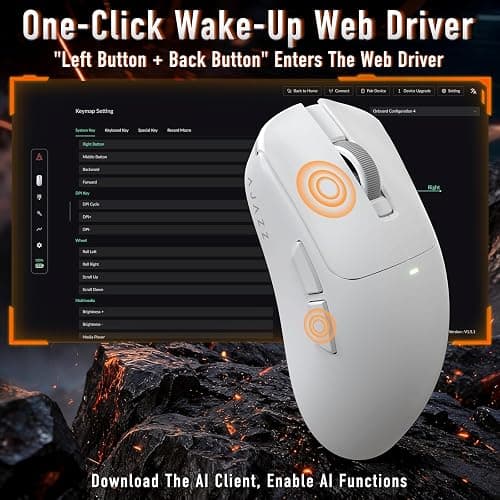 A.JAZZ AJ200NLMC Wireless Gaming Mouse,Triple Mode (2.4G/Bluetooth/Wired),AI Voice Interaction, PAW3311 Sensor, 24000 DPI, 1000Hz, 63g Lightweight, 500mAh,Web Driver, Ergonomic Keel Frame, White thumbnail 8