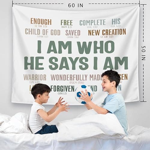 LIANGW Bible Verses Christian Tapestry, I Am Who He Says I am, Indoor Outdoor Wall Art Tapestry for Bedroom, Teens Room Decoration Living Room Bedroom 50x60 inches - 02-I Am Who He Says I am thumbnail 7