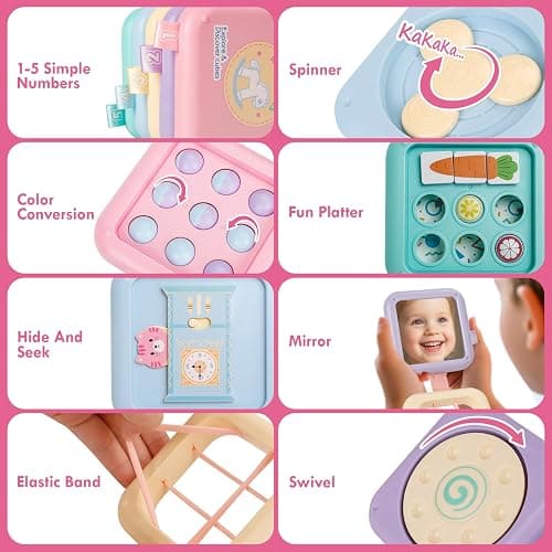 GRESEESM Montessori Toys for 1 Year Old Girls Gifts, Toddler Busy Board, Baby Learning Travel Sensory Toys for Toddlers 1-3, 1st Birthday Gifts, Easter Basket & Stocking Stuffer, Macarons thumbnail 6