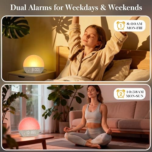 Wake Up Light Sunrise Alarm Clock,Alarm Clocks Bedside with Dual Alarms | 30 Soothing Sound Machine, Digital Alarm Clock for Kids with 7 Colors Dimmer Night Light &Timer for Heavy Sleepers Bedroom thumbnail 3