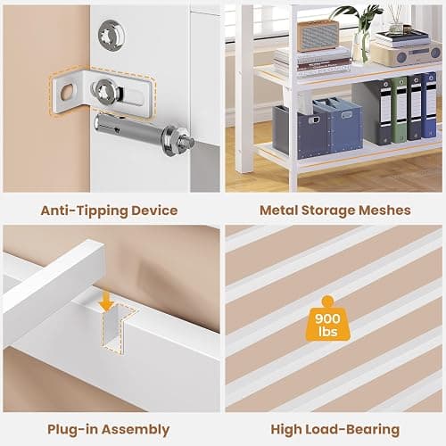 VIAGDO Loft Bed Full Size with L-Shaped Desk and 5 Storage Drawers, Full Size Loft Bed with Charging Station and LED Lights, Metal Loft Bed with Safety Guardrail & Ladder, Space-Saving (White) thumbnail 9
