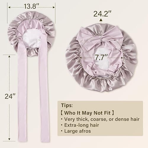 ZIMASILK 100% Mulberry Silk Bonnet for Sleeping Women Long Hair Double Layer Silk Hair Wrap with Tie Band Stay On Head (1Pc, Purple) thumbnail 5
