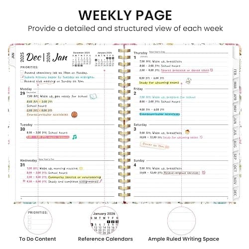Taja Planner Jan 2026 - Dec 2026, Hardcover Weekly & Monthly Calendar Planner/Planning Agenda Book for Women with Tabs & Inner Pocket, Spiral Bound for School/Office Supplies, Wildflowers, 6.3" x 8.5" thumbnail 5
