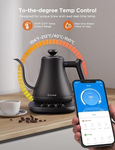 Govee Smart Electric Kettle, WiFi Variable Temperature Gooseneck Pour Over Kettle and Tea Kettle, Alexa Control, 1200W Quick Heating, 100% Stainless Steel, 0.8L, Matte Black thumbnail 5