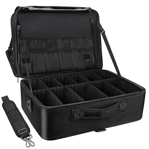 Relavel Extra Large Makeup Case Travel Makeup Train Case Professional Makeup Artist Bag Portable Nail Organizer Box Art Supply Case with Adjustable Dividers/Attach to Trolley/Shoulder Strap (Black) - Image 1