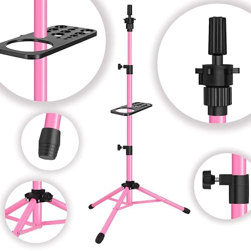 ZQIAN BEAUTY Wig Stand Tripod 50 Inch Metal Wig Mannequin Head Tripod Stand For Hairdressing Training Head Adjustable Wig Tripod Stand with Tool Tray (Pink, Mannequin Head Not Included) thumbnail 4