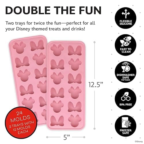 Disney Minnie Mouse Silicone Ice Cube Tray – 2 Pack Ice Trays for Freezer with Fun Minnie Mouse Ice Molds – Flexible BPA-Free Silicone Molds for Ice, Chocolate, and More (Minnie (Pink)) thumbnail 2