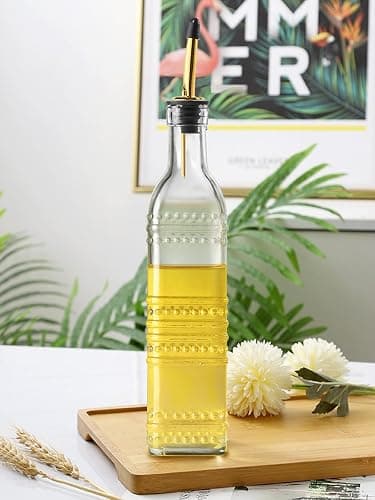 Ruiao 2 Pcs Olive Oil Dispenser Bottle for Kitchen,17oz Clear Glass Cooking Oil and Vinegar Dispenser Set, Coffee Syrup Dispenser with 2 Pourers and 1 Funnel (Two squares) thumbnail 9