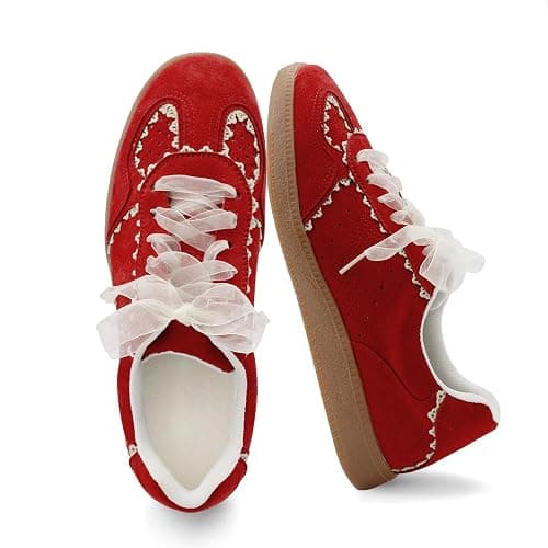 UBWDU Lace Fashion Ballet Sneakers for Women – Trendy Cute Crochet Ribbon Lace-Up Casual Spring Shoes - Image 1