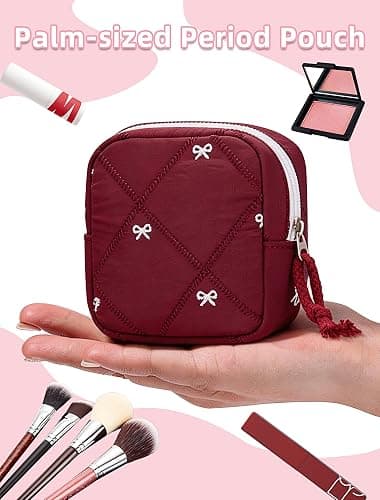 SERTRI Quilted Bow Period Bag, Period Pouches for Teen Girls Women(Red) | Tampon Holder for Purse Sanitary Bags, Feminine Product Sanitary Napkin Storage Bag, Pad Bag Pouch Period Gifts for Girls thumbnail 5