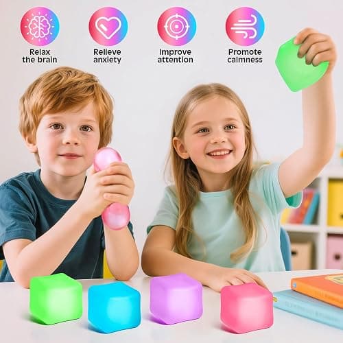 4 Pack Stress Cube, Slow Rising Ice Cube Stress Balls for Adults Kids, Sensory Fidget Toy for Anxiety Relief, Square Shape Squishy Balls for Classroom Prizes, Nice Cube Squishy for Party Favors thumbnail 4