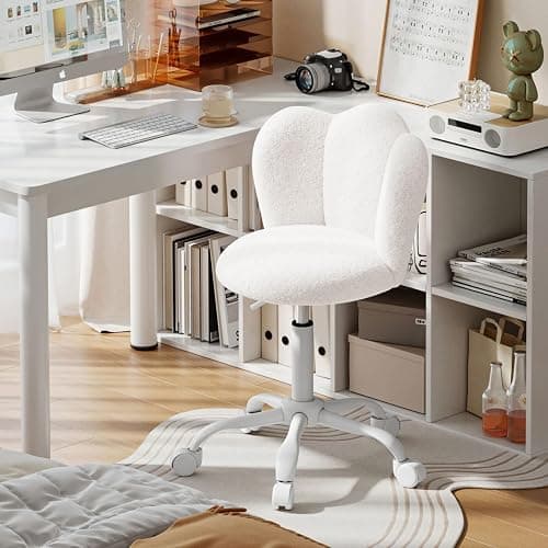 Luxstein Office Desk Chair, Height Adjustable Swivel Vanity Chair with Thickened Cushion for Home Office Bedroom Dressing Room Study, White thumbnail 7
