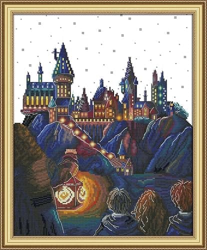Funcrostitch Counted Cross Stitch Kits for Beginners,14ct Unprinted Pattern Embroidery Kit Dmc Cotton Threads Needleworks for Adults-Magic Castle 13.4"X16.5" - Image 1