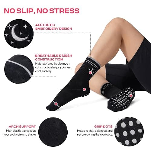 COOLMATE Pilates Socks with Grips for Women, Yoga Socks, Crew Non Slip Women for Barre, Pilates Gifts for Women thumbnail 5