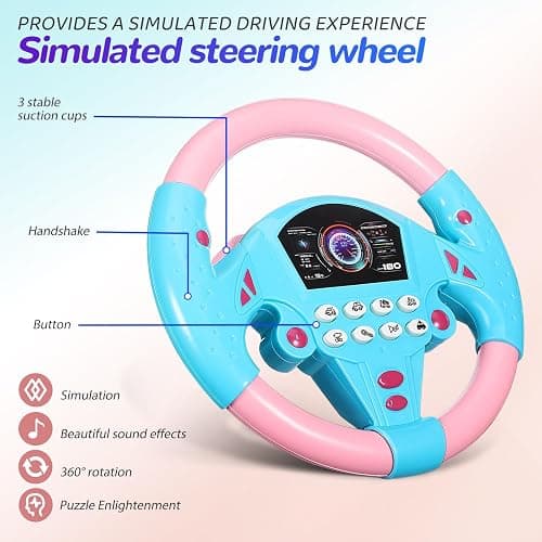 TOYANDONA Kids Steering Wheel Toy - 2PCS Simulated Driving Racing Car Game Toy, Driving Controller Early Education Pretend Driving Steering Wheel with Light Music for Boys Girls 4 5 6 Years Old thumbnail 5