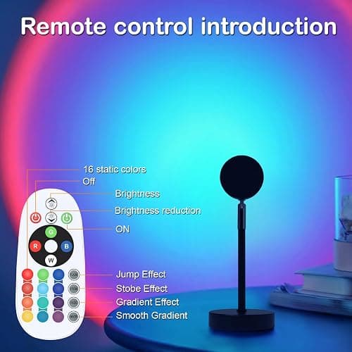 Sunset Lamp Projector, Rainbow Projection Led Lights with Remote, 16 Colors Multicolor Changing LED Night Light, Sunlight Light for Photography Selfie Party, Home Bedroom Decor Xmas Gifts for Women thumbnail 6