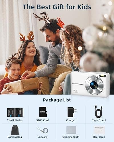 CAMKORY Digital Camera, 44MP Kids Camera with 16X Zoom, FHD 1080P Video, White thumbnail 5