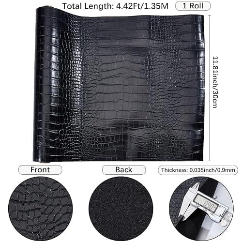 CRASPIRE 53"x12" Crocodile Leather Fabric Faux PU for Embossed Making Sewing Skin Grain Sheets Fabric Material DIY Upholstery Crafts Handbags Furniture Car Wrapping Leather Earrings Shoes Belt Black thumbnail 3