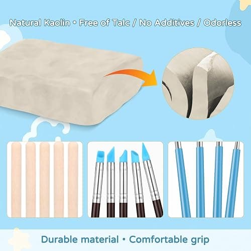 ZEHIQ Premium Air Dry Clay Kit, 2.2LBs Natural White Pottery Clay with 25 Pcs Clay Sculpting Tools, Modeling Clay for Pottery Wheel & Craft Projects, Ideal for All Skill Levels (White & Tools) thumbnail 3