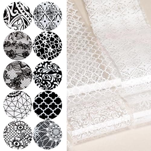 SILPECWEE 20 Rolls Lace Nail Foil White and Black Nail Transfer Foil Flower Nail Art Foils Decals Holographic Foils for Nails Manicure Stickers for DIY Acrylic Nails Decoration thumbnail 8