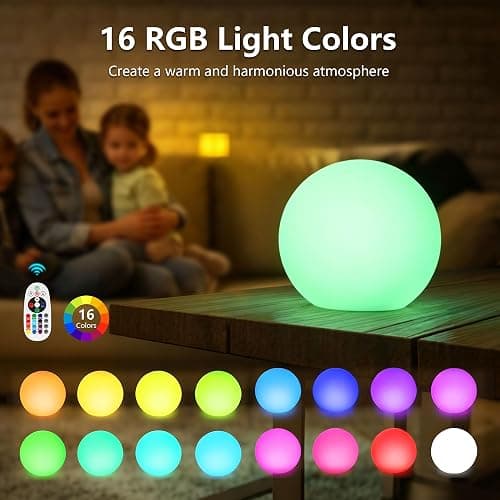 MIUWLXT 6-inch LED Light Ball,RGB Color Changing Night Light with Remote,Water Resistant,USB Rechargeable Mood Lamp for Kids Room,Bedroom,Patio,Party Decor thumbnail 6