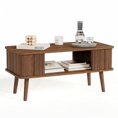 LAZZO Coffee Table with Storage Center Table for Living Room Rectangle Coffee Table with Rounded Edges,Easy Assembly, Walnut thumbnail 7