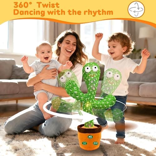 Hunfur (Updated Volume Adjustment) Dancing Mimicking Talking Cactus Toy,Funny Gift for Toddler 1 2 3 Year Old Boy Girl,Singing Record Repeat What You Say Light Up Baby Infant Toys 6-12 12-18 Months thumbnail 4