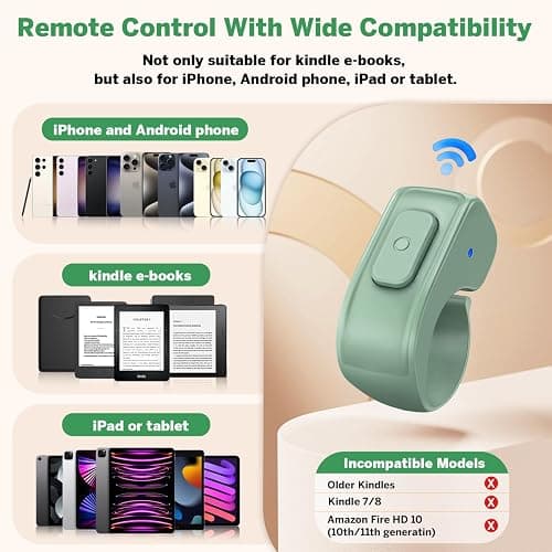 Page Turner Ring for Kindle,Remote Control for iPhone iPad Android Tablets E-Readers,Clicker Page Turner for Kindle Accessories for Camera Video Record&Shutter Selfie (Green) thumbnail 7
