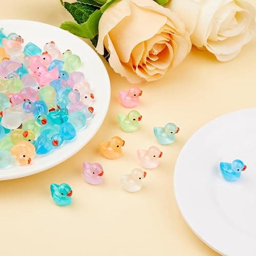 Fensong 100Pcs Luminous Mini Resin Ducks, 10 Bright Colors Glow in The Dark, Waterproof Tiny Ducks for Hiding, Garden and Aquarium. thumbnail 2