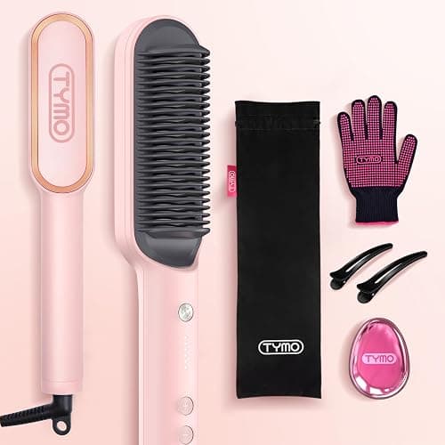 TYMO Hair Straightener Brush, Flat Iron & Hair Brush 2 in 1 for Straightening Hair, Anti-Scald Hot Comb, 5 Temp for All Hair Types (130℃~210℃), Finish with Smooth, Shiny Hair，TYMO RING (Pink) - Pink thumbnail 7
