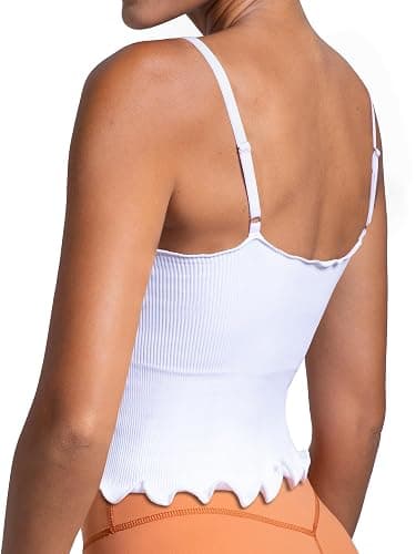 Sunzel Tank Top for Women, V Neck Seamless Ribbed Crop Camisole with Ruffles thumbnail 6