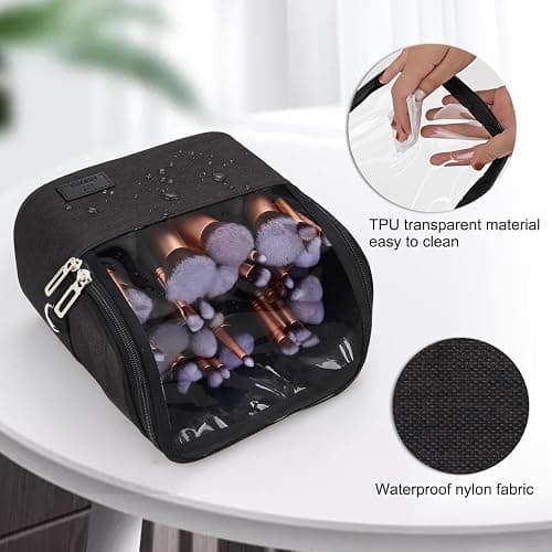 Makeup Brush Bag, Makeup Brush Holder Travel Stand-up Makeup Cup Large Makeup Brush Organizer Case Professional Cosmetic Bag Artist Storage Bag with Adjustable Divider (Large, Black) thumbnail 3