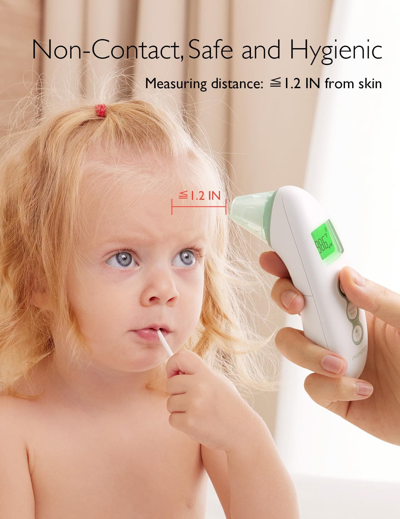 Momcozy Non-Contact Forehead and Ear Thermometer, Digital Infrared Thermometer for Adults and Children, with Child Mode, Fever Alarm Function, Mute and Memory Functions, Fast and Accurate Measurement thumbnail 2