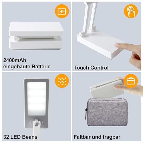 Suright LED Tischlampe Kabellos Akku Lampe,Faltbare Touch-Schreibtischlampe,Nachttischlampe,Dimmbare Tischleuchte mit 3 Lichtmodi,Aufladbare USB-Schreibtischleuchte für Schlafzimmer,Lesen,Lernen | Nachttischlampe,Dimmbare Tischleuchte mit 3 Lichtmodi,Aufladbare USB-Schreibtischleuchte für Schlafzimmer,Lesen,Lernen thumbnail 8