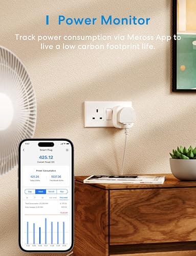 Meross Matter Smart Plug with Energy Monitoring, Mini WiFi Plug with Matter Simple Setup(MSS) Feature, Works with Apple HomeKit, Alexa, Google Home, SmartThings, Remote Voice Control, 13A - Works with Matter - 1 Pack thumbnail 4