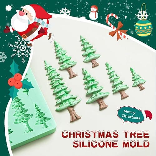 Christmas Silicone Molds,Tree Cake Decorations Mold,Christmas Tree Fondant Molds Sets For Cupcake Topper Decorating Tools Chocolate Candy Gum Paste Polymer Clay Resin-6 Cavity thumbnail 5