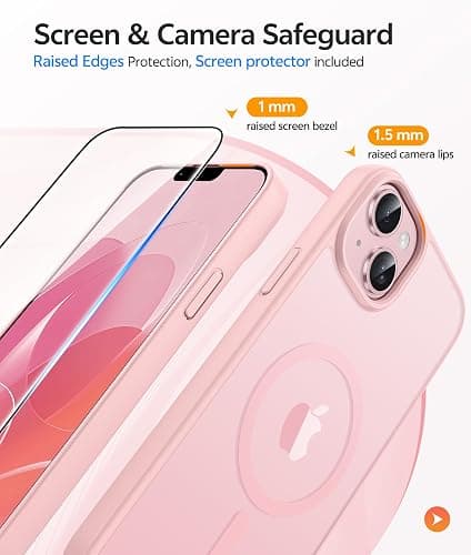 FNTCASE for iPhone 15 Plus Case: for iPhone 14 Plus Case [Compatible with Magsafe] Translucent Matte Cases with [Screen Protector] Military Grade Shockproof Protective Phone Cover - Light Pink thumbnail 4