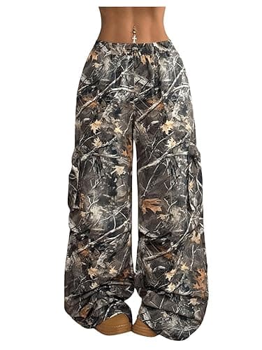 Verdusa Women's Camo Cargo Baggy Pants Y2K Streetwear Drawstring Wide Leg Trousers Flare Sweatpants - Image 1