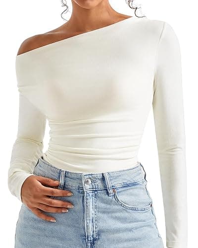 SUUKSESS Women Long Sleeve Off Shoulder Tops Trendy Cowl Neck Going Out Shirt for Fall - Image 1