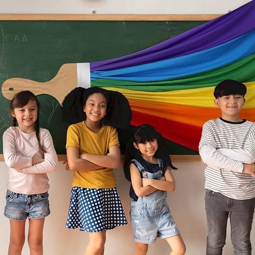 Mindsoft Art Classroom Wall Decor 85 Inches Rainbow Brush Bright Color | 3D Paintbrush Cutout for Bulletin Boards, Back to School Party Room, Rainbow Cloth Banner, Chalkboard Theme Decor thumbnail 5