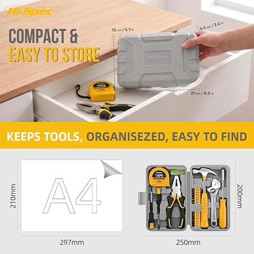 Hi-Spec Tool Kit Yellow 20pc. Small Tool Kit for Home DIY & Office Repairs. Compact and Lightweight Essential Tools in a Portable Book-Sized case. thumbnail 2