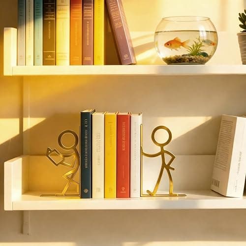 Metal Bookends People Book-end, Decorative Cute Book Ends for Shelves in Home Office Desk, Bookshelf Decor & Gift, Stable Storage (Gold Readers) thumbnail 4