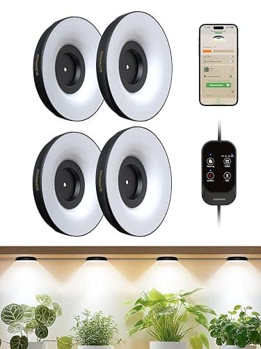 GLOWRIUM Grow Lights for Indoor Plants, Full Spectrum Puck Grow Light with Manual & APP Control, 32W(4 x 8W) Plant Lamp Auto-Timer, Plant Assistant 10 Levels Dimmable for Plant Shelf (4 Packs,Black) - Image 1